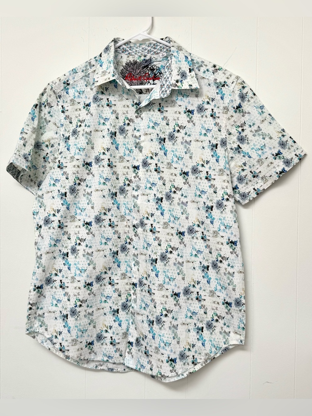 New Robert Graham Meridian Men’s Short Sleeve Button Down Shirt White Floral L